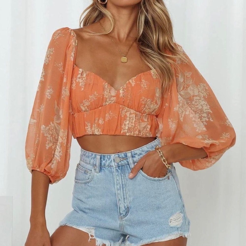 Hello Molly Peach Floral cropped Blouse